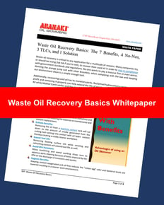 Waste Oil Recovery Basics